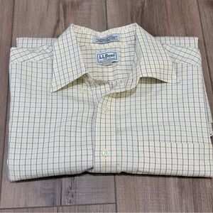 Vintage L.L.Bean 100% Cotton Check Shirt 16 34 Yellow Preppy Button Down